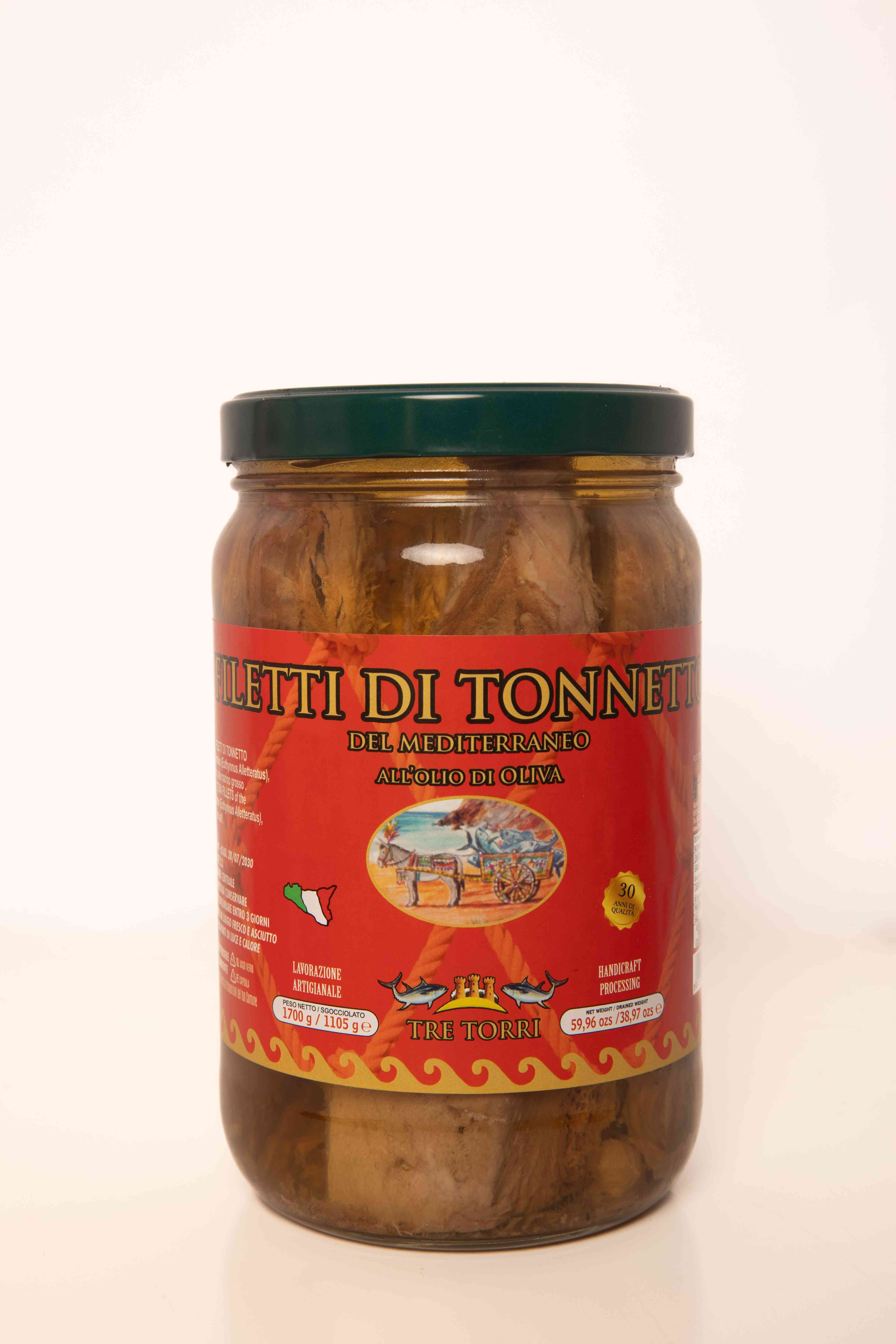 filetti di tonnetto in olio d'oliva da kg 1.750 